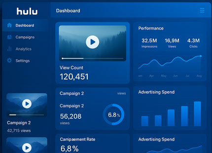 Create a dashboard view Hulu video ads in blue