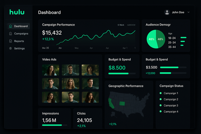 Create a dashboard view of Hulu video ads service 